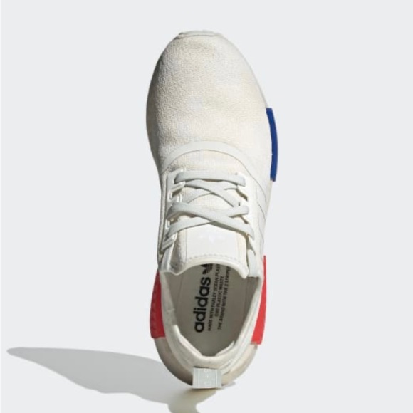 NIB men’s Size 8 (Euro Size 41.5) Adidas NMD R1 Sneakers In White/Tint/Red/Blue - Picture 4 of 16